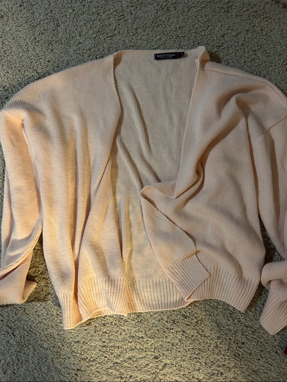 Nasty Gal Pale Pink Open-Front Knit Cardigan